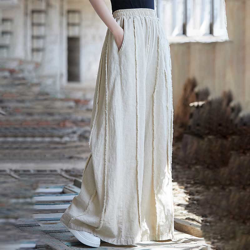 Robe midi sans manches à boutons-grenouillères Buddha Stones Pantalon large en lin ramie avec poches - image 35