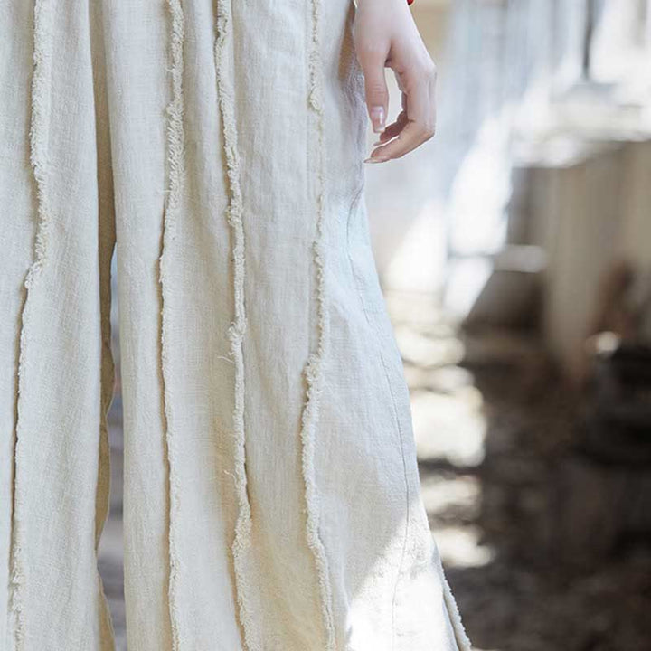 Robe midi sans manches à boutons-grenouillères Buddha Stones Pantalon large en lin ramie avec poches - image 37