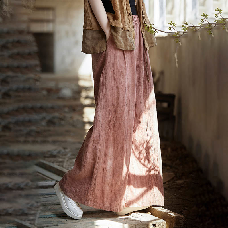 Robe midi sans manches à boutons-grenouillères Buddha Stones Pantalon large en lin ramie avec poches - image 40