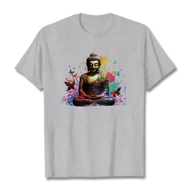 T-shirt Bouddha en Buddha Stones colorées avec papillon volant et méditation - Gris clair - 2XL - image 18