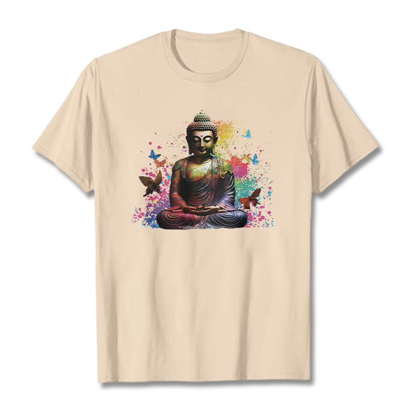 T-shirt Bouddha en Buddha Stones colorées avec papillon volant et méditation - Bisque - 2XL - image 8