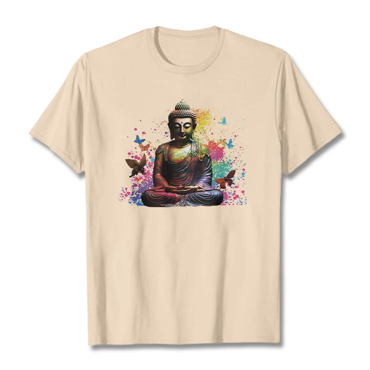 T-shirt Bouddha en Buddha Stones colorées avec papillon volant et méditation - Bisque - 2XL - image 7