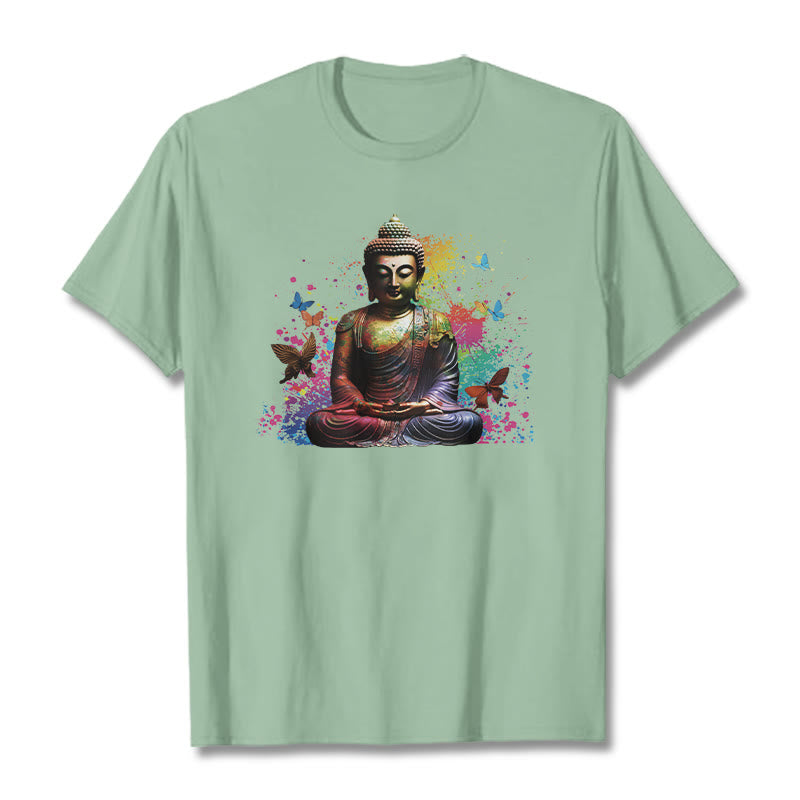 T-shirt Bouddha en Buddha Stones colorées avec papillon volant et méditation - Vert pâle - 2XL - image 13