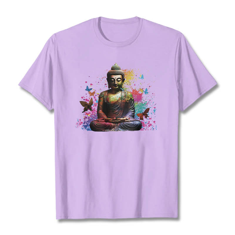 T-shirt Bouddha en Buddha Stones colorées avec papillon volant et méditation - Prune - 2XL - image 16