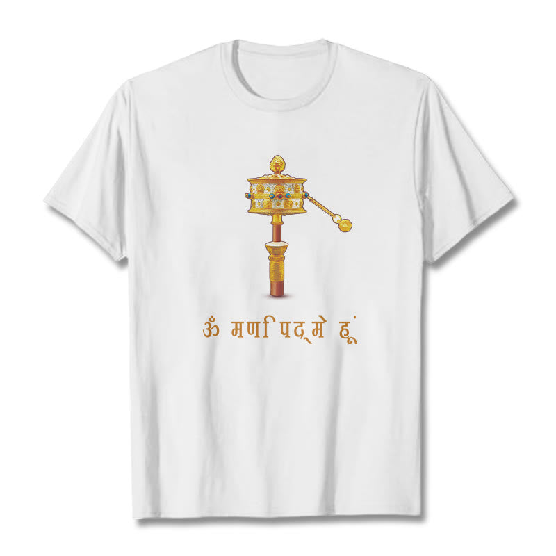 T-shirt avec roues de prière, Buddha Stones, sanskrit OM NAMAH SHIVAYA - Blanc - 2XL - image 2