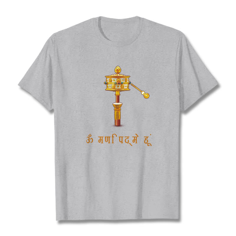 T-shirt avec roues de prière, Buddha Stones, sanskrit OM NAMAH SHIVAYA - Gris clair - 2XL - image 1