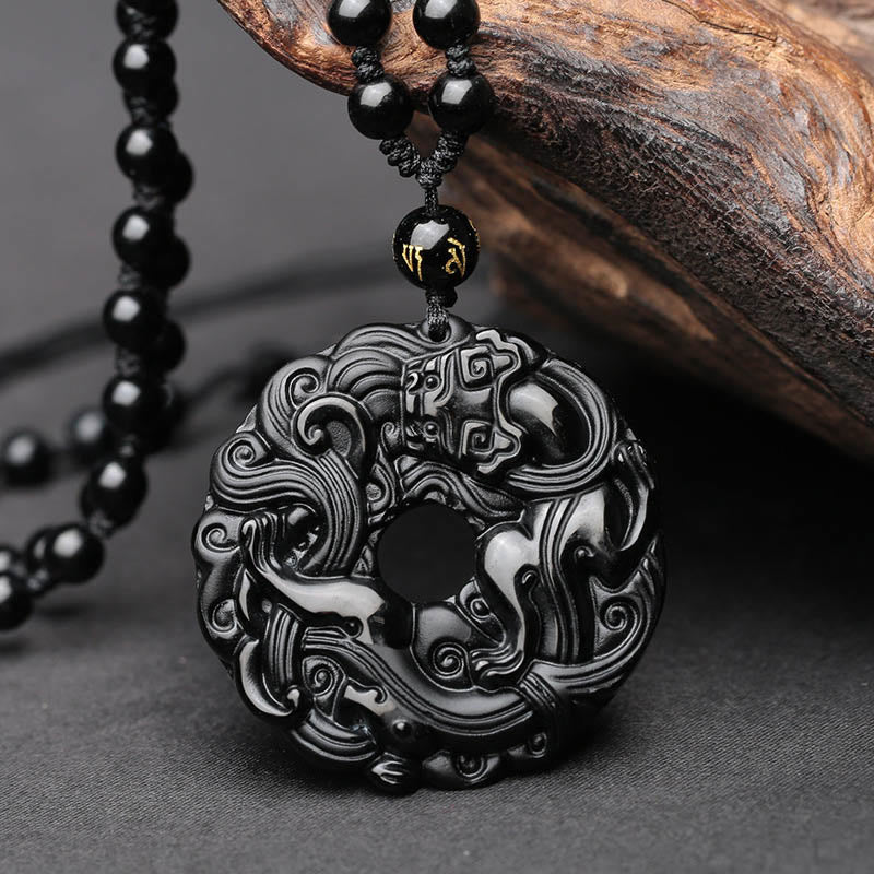 Buddha Stones , boucle de paix, purification Pixiu - Obsidienne noire - image 1