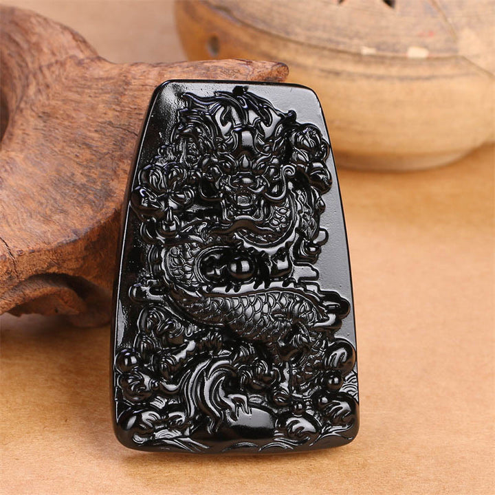 Collier pendentif de protection de la chance sculpté en obsidienne noire avec des Buddha Stones - image 12