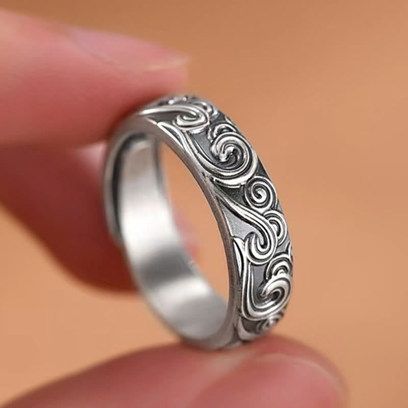 Bague ajustable en argent sterling 999 avec gravure de nuages ​​propices et bénédictions de Buddha Stones - image 3