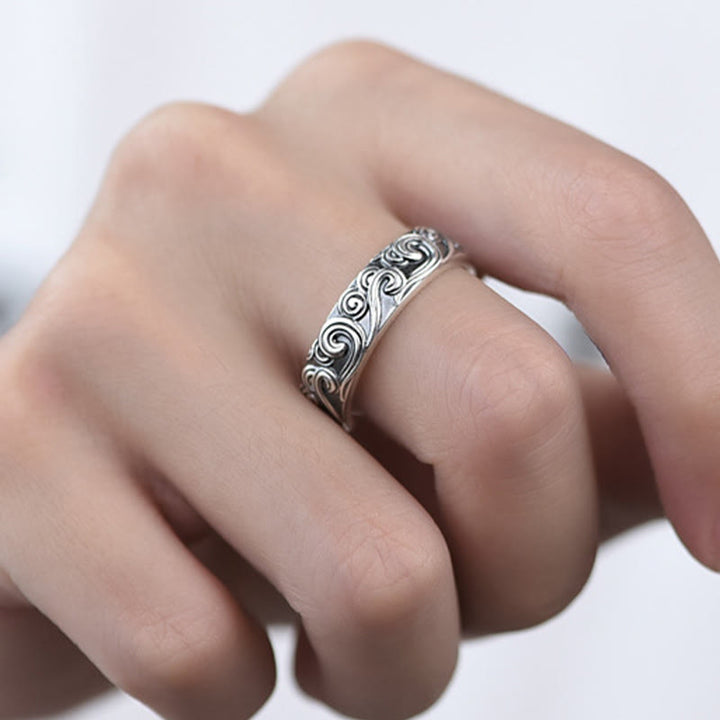 Bague ajustable en argent sterling 999 avec gravure de nuages ​​propices et bénédictions de Buddha Stones - image 8