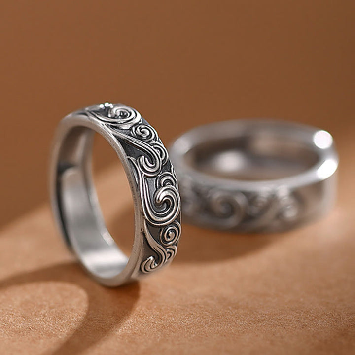 Bague ajustable en argent sterling 999 avec gravure de nuages ​​propices et bénédictions de Buddha Stones - image 0