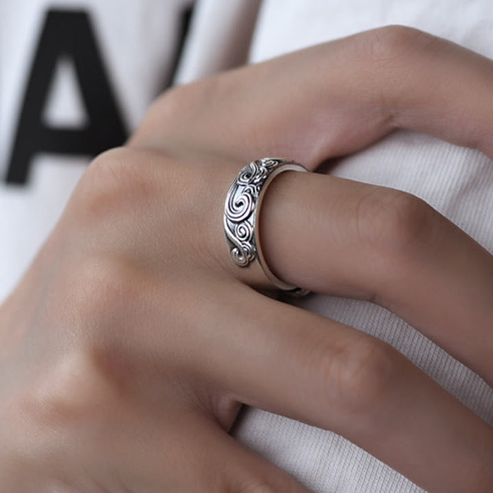 Bague ajustable en argent sterling 999 avec gravure de nuages ​​propices et bénédictions de Buddha Stones - image 9