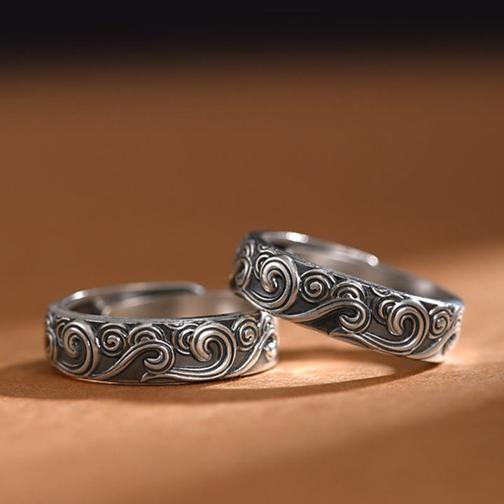 Bague ajustable en argent sterling 999 avec gravure de nuages ​​propices et bénédictions de Buddha Stones - image 11