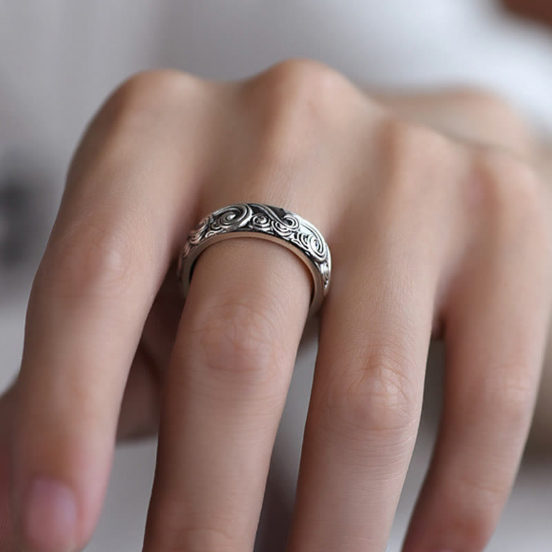Bague ajustable en argent sterling 999 avec gravure de nuages ​​propices et bénédictions de Buddha Stones - image 10