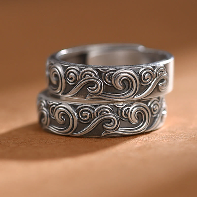Bague ajustable en argent sterling 999 avec gravure de nuages ​​propices et bénédictions de Buddha Stones - image 12