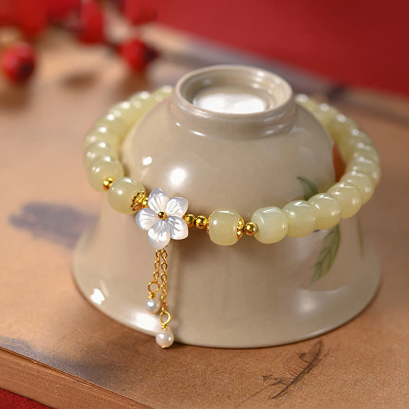 Bracelet en argent sterling 925 avec Buddha Stones et jade Hetian naturel - Jade de Hetian (Tour de poignet 14-16 cm) - image 0