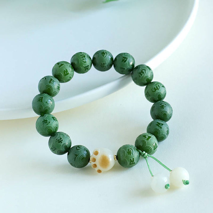 Bracelet d'harmonie sculpté en Buddha Stones Bodhi Seed Om Mani Padme Hum