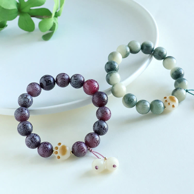Bracelet d'harmonie sculpté en Buddha Stones Bodhi Seed Om Mani Padme Hum
