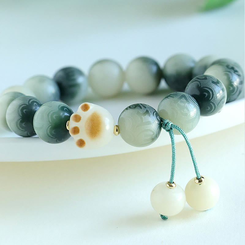 Bracelet d'harmonie sculpté en Buddha Stones Bodhi Seed Om Mani Padme Hum