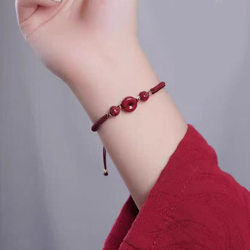 Bracelet en corde tressée fait main avec boucle de paix en Buddha Stones et lotus calme et bénédiction