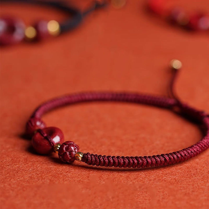 Bracelet en corde tressée fait main avec boucle de paix en Buddha Stones et lotus calme et bénédiction