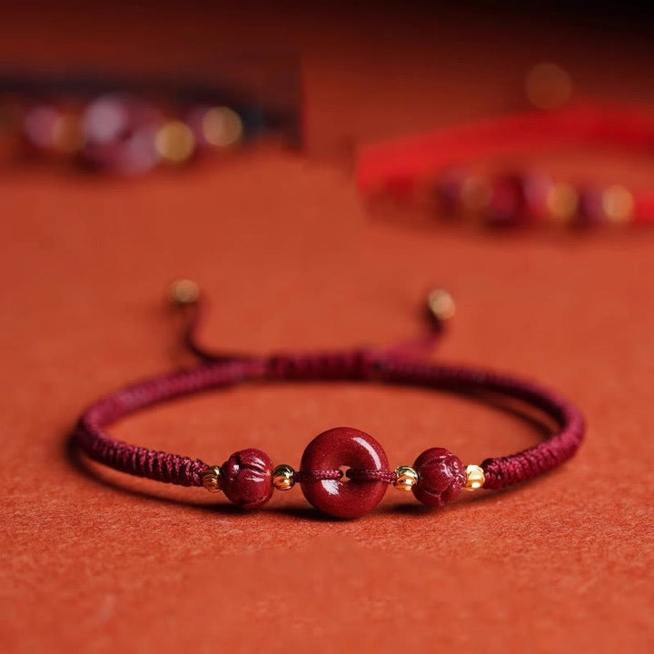 Bracelet en corde tressée fait main avec boucle de paix en Buddha Stones et lotus calme et bénédiction