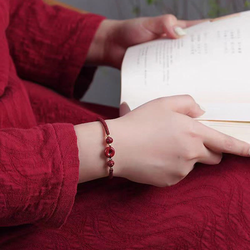 Bracelet en corde tressée fait main avec boucle de paix en Buddha Stones et lotus calme et bénédiction