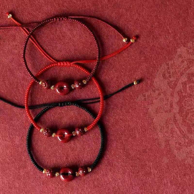 Bracelet en corde tressée fait main avec boucle de paix en Buddha Stones et lotus calme et bénédiction