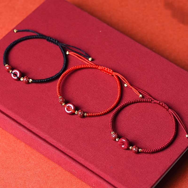 Bracelet en corde tressée fait main avec boucle de paix en Buddha Stones et lotus calme et bénédiction