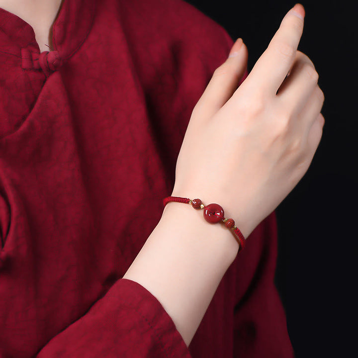 Bracelet en corde tressée fait main avec boucle de paix en Buddha Stones et lotus calme et bénédiction
