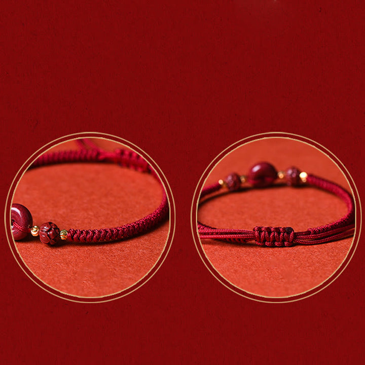Bracelet en corde tressée fait main avec boucle de paix en Buddha Stones et lotus calme et bénédiction