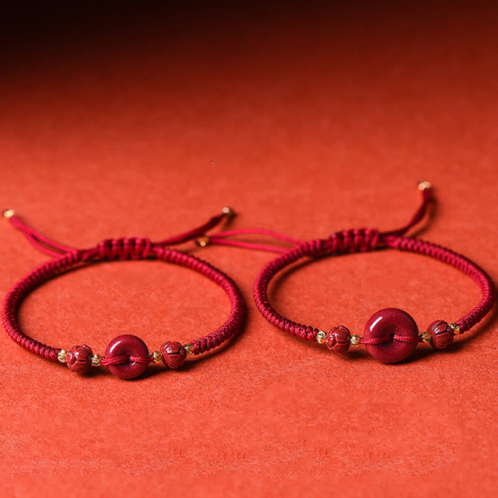 Bracelet en corde tressée fait main avec boucle de paix en Buddha Stones et lotus calme et bénédiction