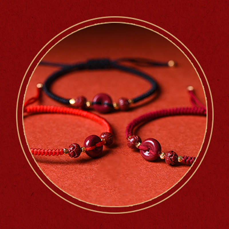 Bracelet en corde tressée fait main avec boucle de paix en Buddha Stones et lotus calme et bénédiction