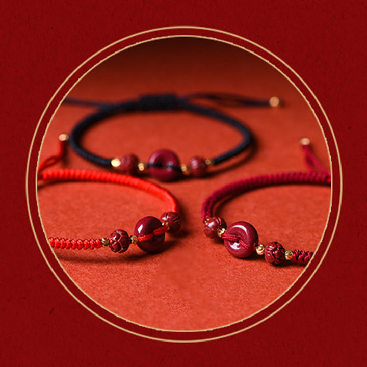 Bracelet en corde tressée fait main avec boucle de paix en Buddha Stones et lotus calme et bénédiction