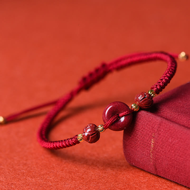 Bracelet en corde tressée fait main avec boucle de paix en Buddha Stones et lotus calme et bénédiction
