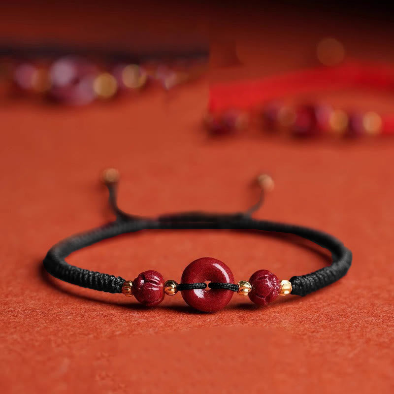 Bracelet en corde tressée fait main avec boucle de paix en Buddha Stones et lotus calme et bénédiction