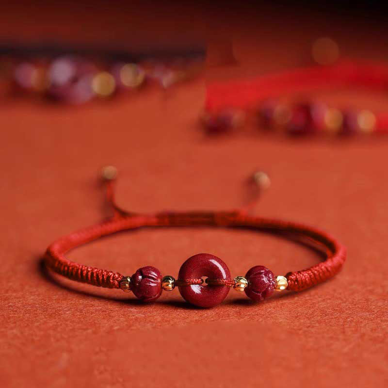 Bracelet en corde tressée fait main avec boucle de paix en Buddha Stones et lotus calme et bénédiction
