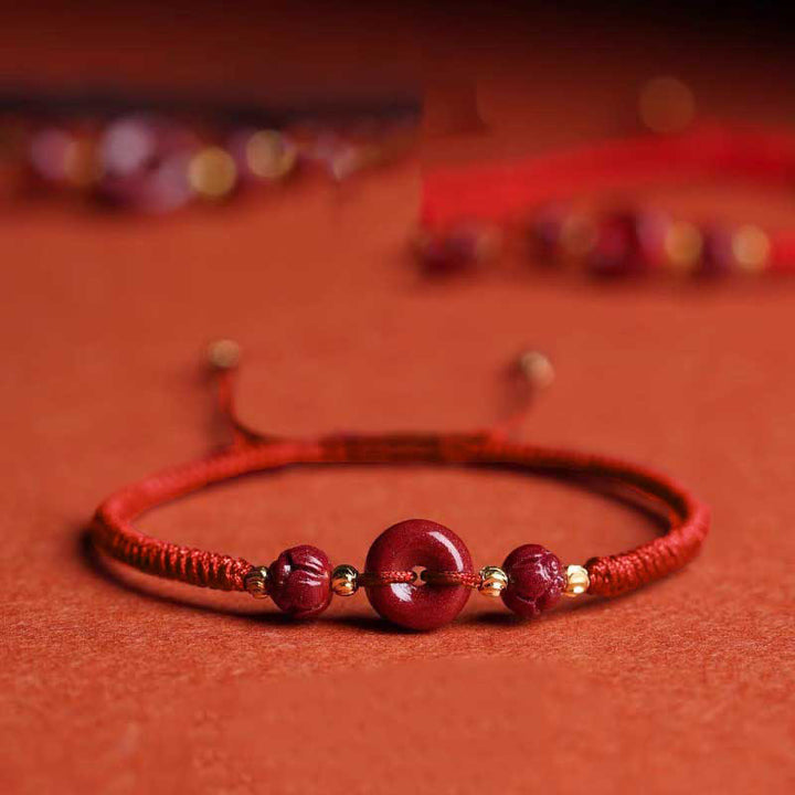 Bracelet en corde tressée fait main avec boucle de paix en Buddha Stones et lotus calme et bénédiction