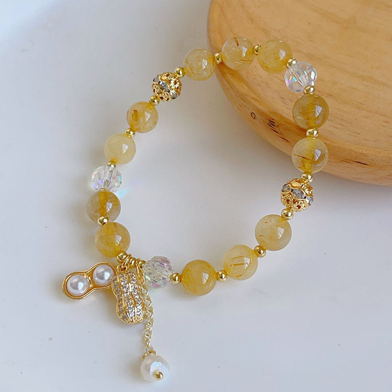 Bracelet à breloques en forme d'arachide Buddha Stones et pierre de soleil en quartz rutile coloré