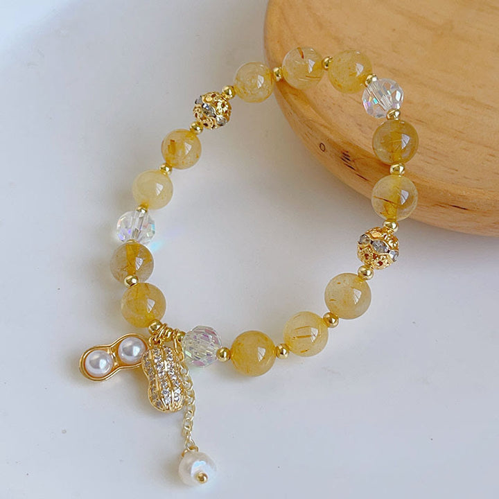 Bracelet à breloques en forme d'arachide Buddha Stones et pierre de soleil en quartz rutile coloré