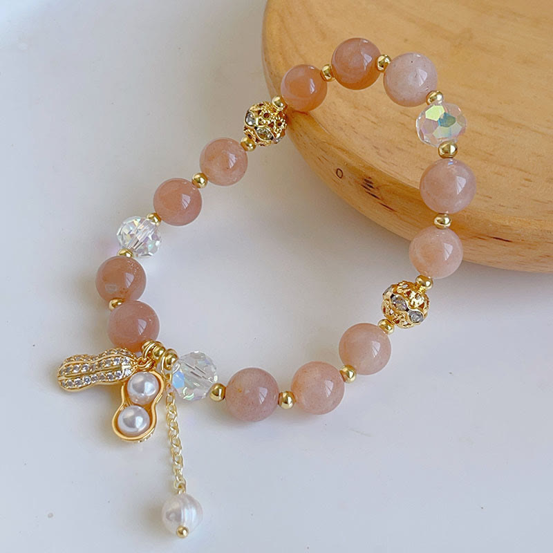 Bracelet à breloques en forme d'arachide Buddha Stones et pierre de soleil en quartz rutile coloré