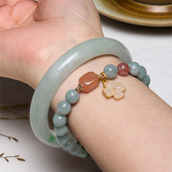 Lot de bracelets en jade vert Buddha Stones porte-bonheur