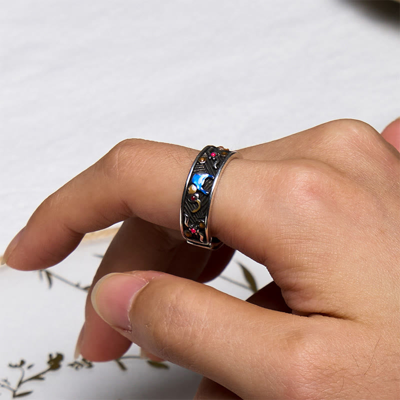 Bague ajustable en Buddha Stones sculptée en forme d'éléphant coloré