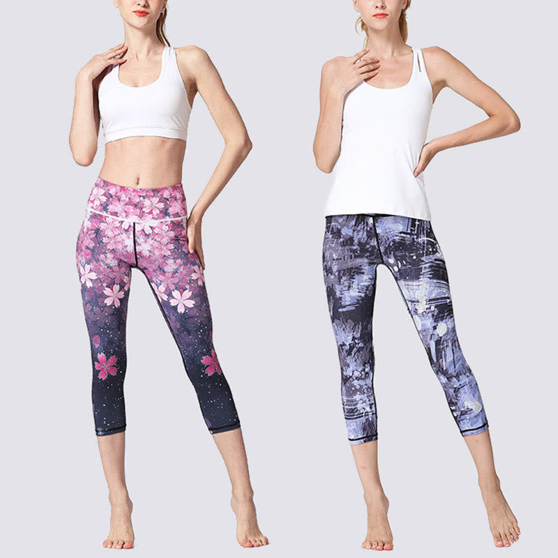 Leggings courts de yoga pour femmes, imprimé Buddha Stones, fleurs de cerisier, lignes Sakura, pantalons de yoga capri - image 13