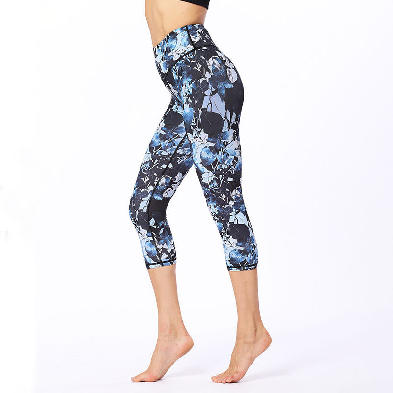 Leggings courts de yoga pour femmes, pantalons capri de yoga, imprimés de Buddha Stones , feuilles et papillons - image 1