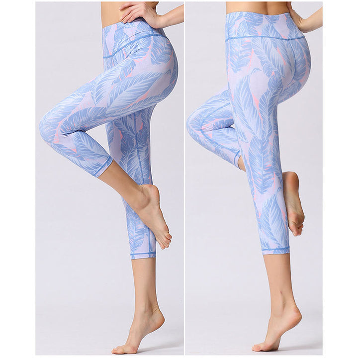 Leggings courts de yoga pour femmes, pantalons capri de yoga, imprimés de Buddha Stones , feuilles et papillons - image 12