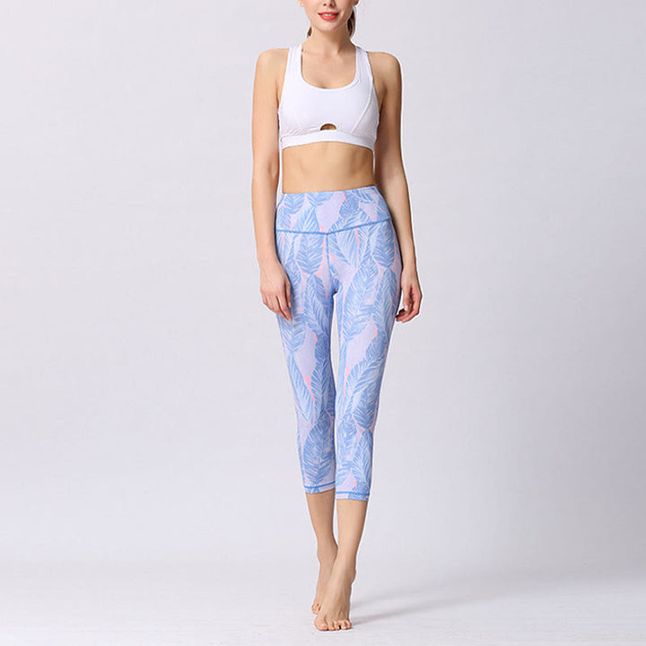 Leggings courts de yoga pour femmes, pantalons capri de yoga, imprimés de Buddha Stones , feuilles et papillons - image 13