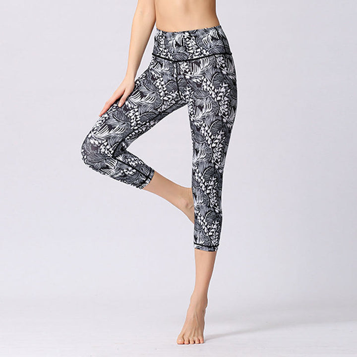 Leggings courts de yoga pour femmes, pantalons capri de yoga, imprimés de Buddha Stones , feuilles et papillons - image 15