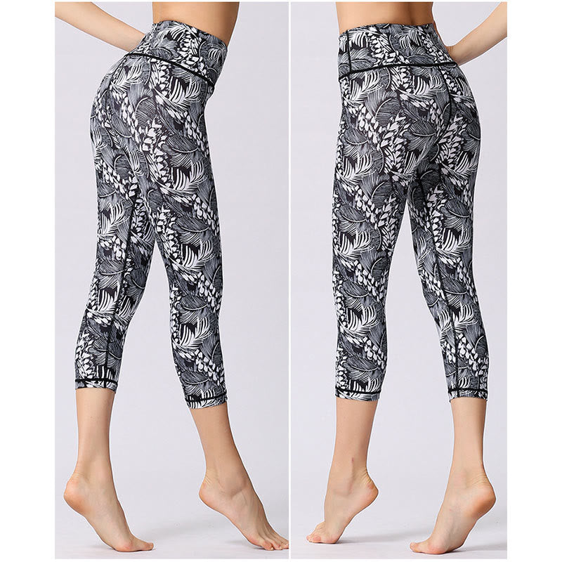 Leggings courts de yoga pour femmes, pantalons capri de yoga, imprimés de Buddha Stones , feuilles et papillons - image 16