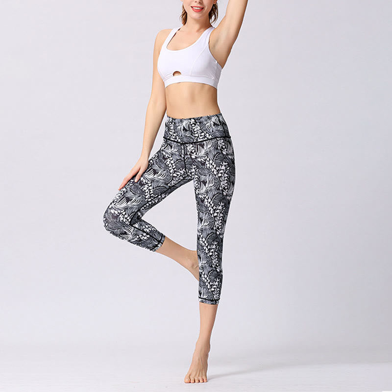 Leggings courts de yoga pour femmes, pantalons capri de yoga, imprimés de Buddha Stones , feuilles et papillons - image 17